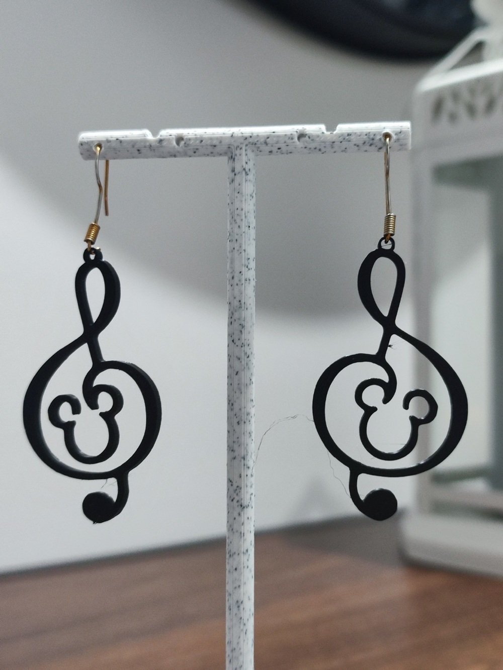 Black Treble Clef Mouse-Shaped Earrings Headphone Accessory